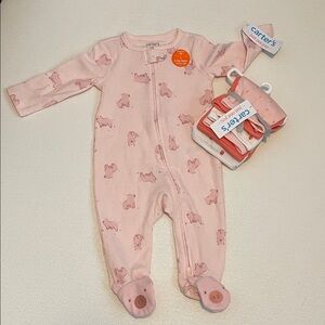 Carter’s Pink Sleeper with Pigs 6 months And 6 Pack Small Burp Cloths NEW